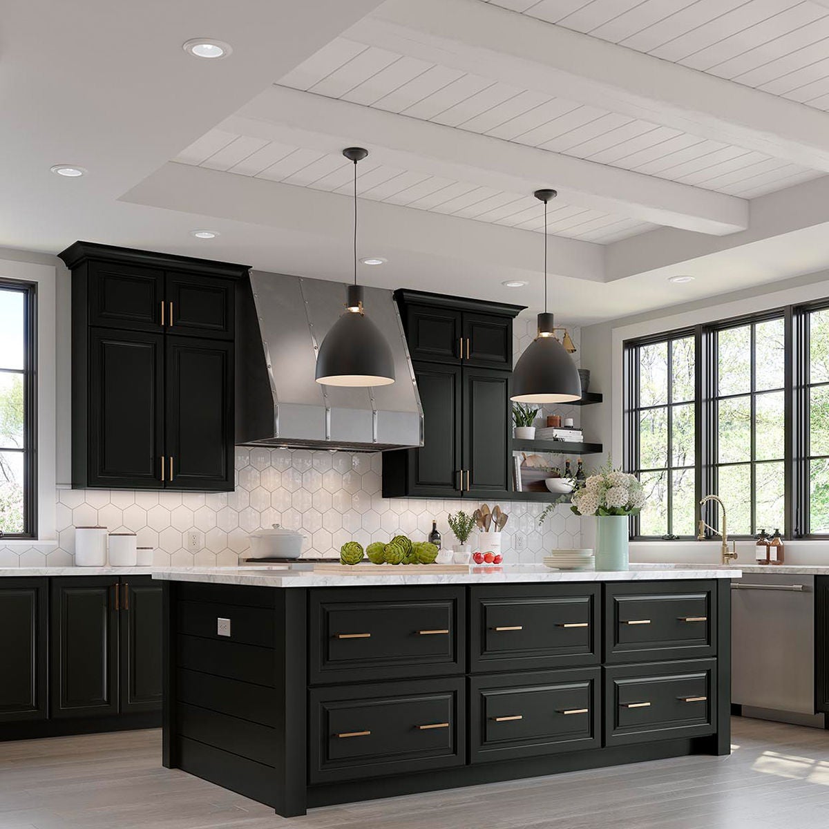 Captivatingly Bold and Charming Painted Black Cabinets